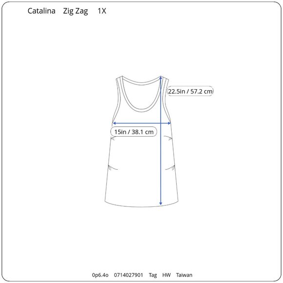 Catalina Tie Dye Zig Zag Blue Adjustable Tankini Swim Top Womens Plus Size 1X - Picture 9 of 9